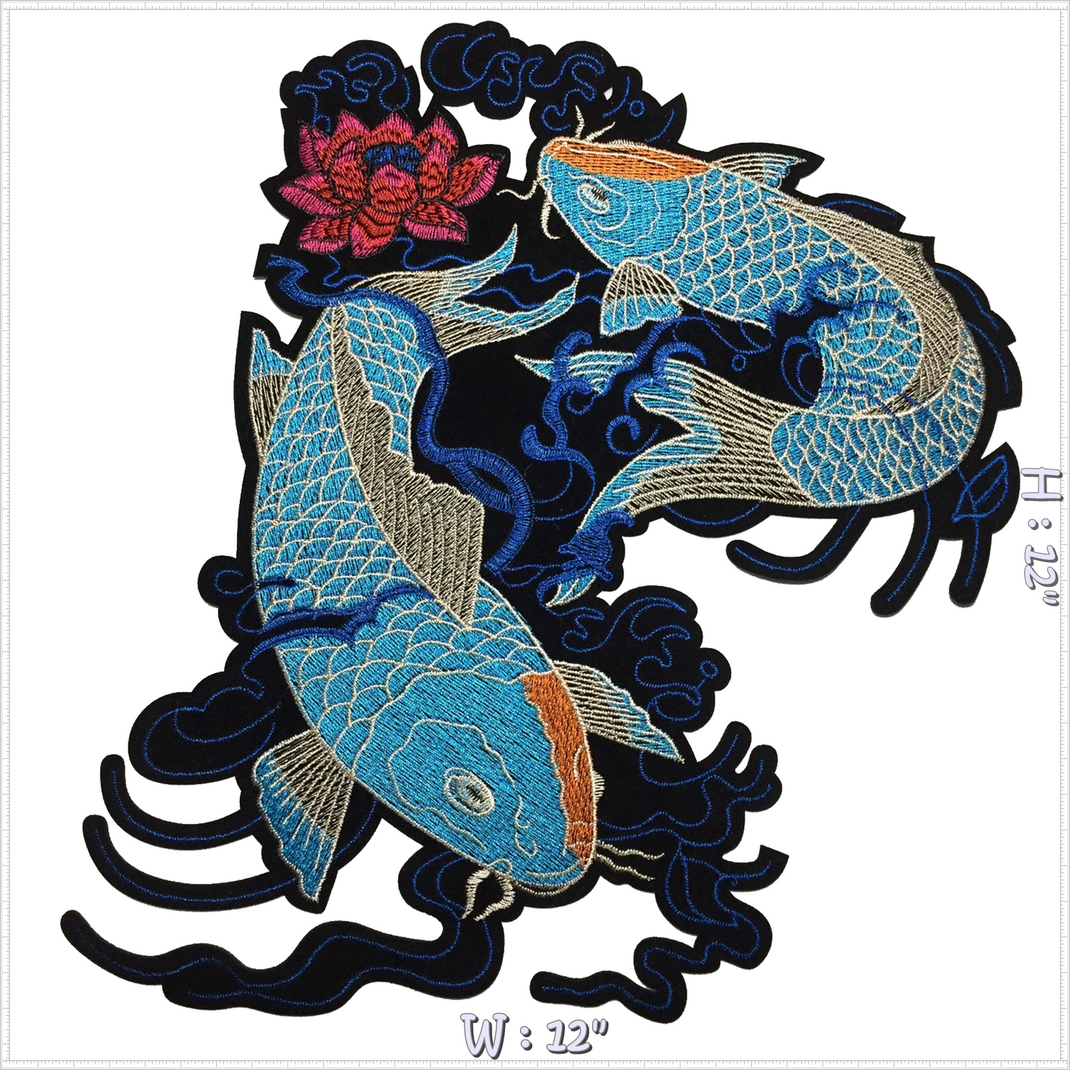 ปลาคาร์ฟ ญี่ปุ่น ตัวรีดติดเสื้อ อาร์มรีด อาร์มปัก ตกแต่งเสื้อผ้า หมวก กระเป๋า แจ๊คเก็ตยีนส์ Embroidered Iron on Patch ไซส์ใหญ่