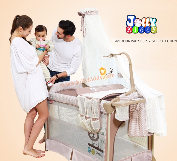 B10123 Playpen เตียงนอนเด็ก สินค้าใหม่นำเข้าพร้อมชั้นวางที่เปลี่ยนผ้าอ้อม (BP1สีชมพู)
