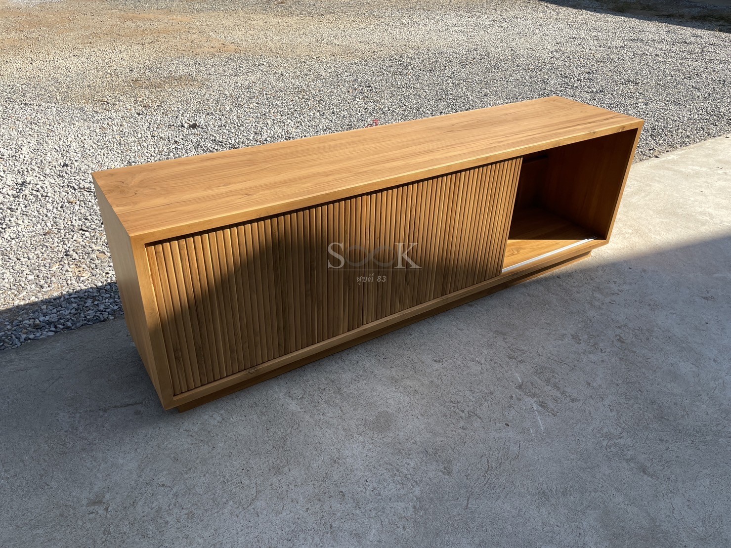 ไซด์บอร์ดบานสไลด์ซี่แบน 2 ลิ้นชัก (สีสัก)