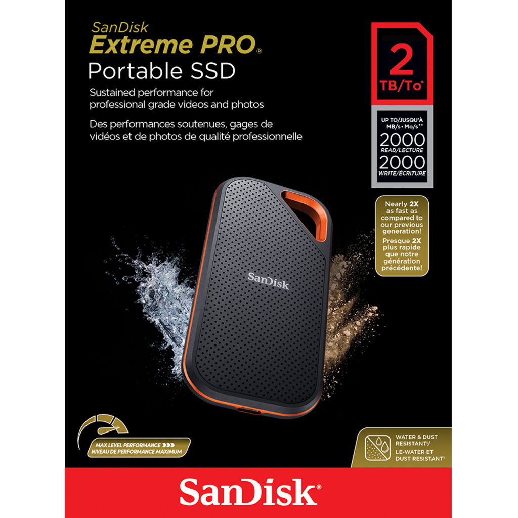 SanDisk Extreme Pro Portable SSD, SDSSDE81 2TB, USB 3.2 Gen 2x2, Type C - (SDSSDE81-2T00-G25) Speed Read/Write 2000Mbs ประกัน Synnex 5ปี