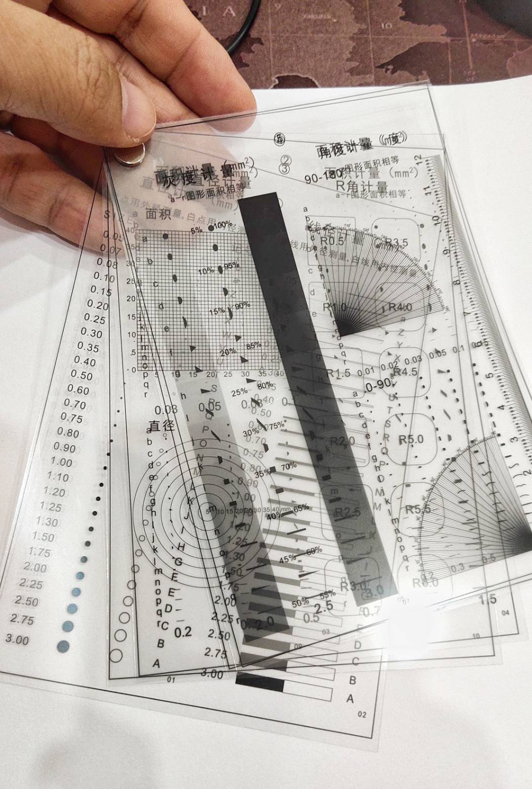 5Type / Set [Model: 5P-dotgauge] Gauge Point Gauge Transparent Film Stain Card Comparison Card Stain Crack Contrast PET Dot Line Surface Quality Inspection