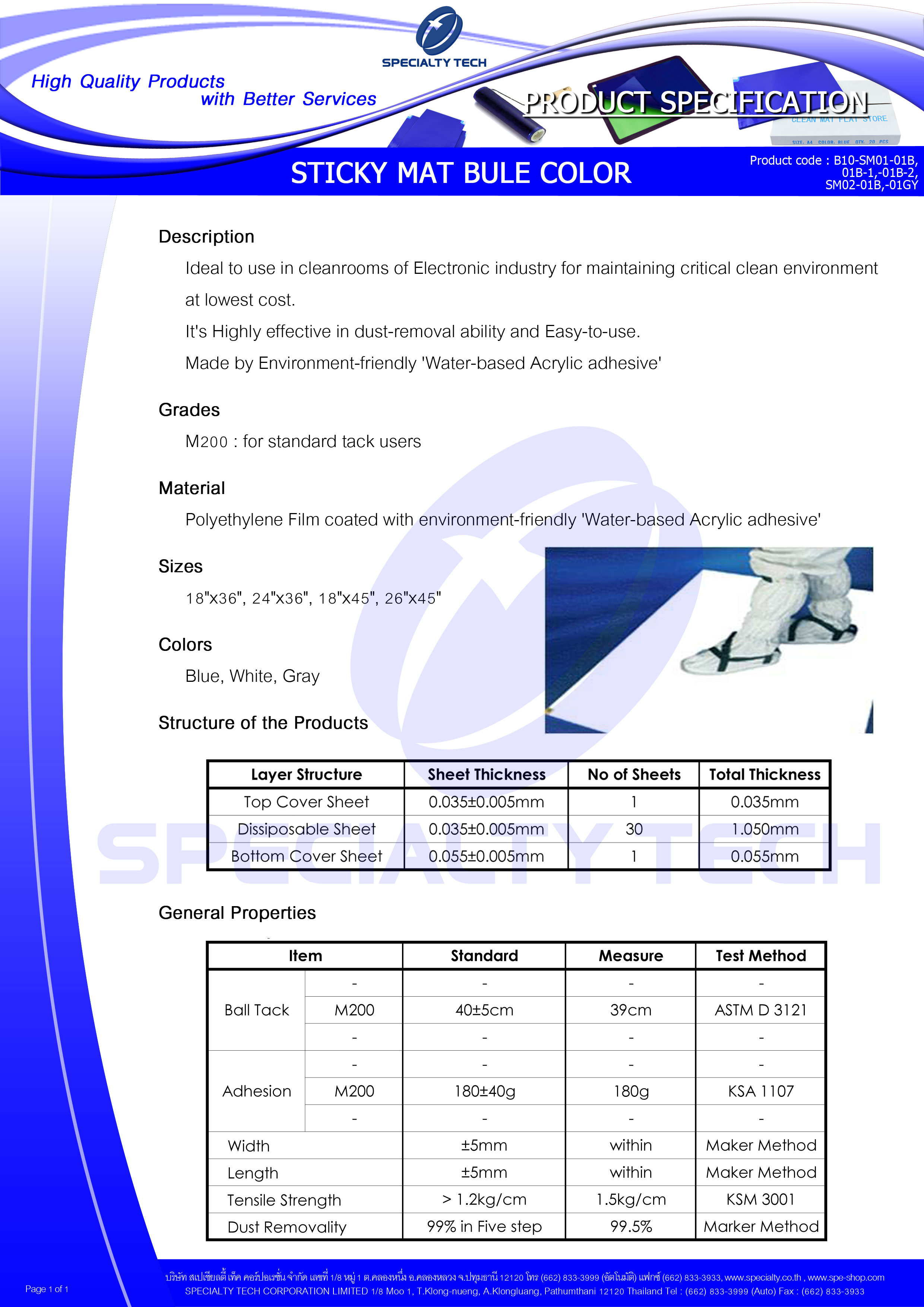 แผ่นจับฝุ่น Sticky Mat สีฟ้า