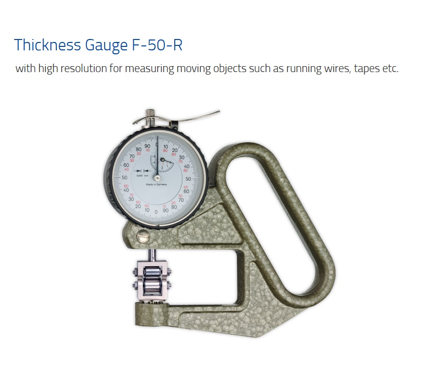 Hans-Schmidt,Thickness Gauge,Thickness Gauges for running Wires Tapes etc., Analog Thickness Gauges with rollers,Thickness Gauge with Rollers F-50-R, เครื่องวัดค่าความหนาแบบล้อ,