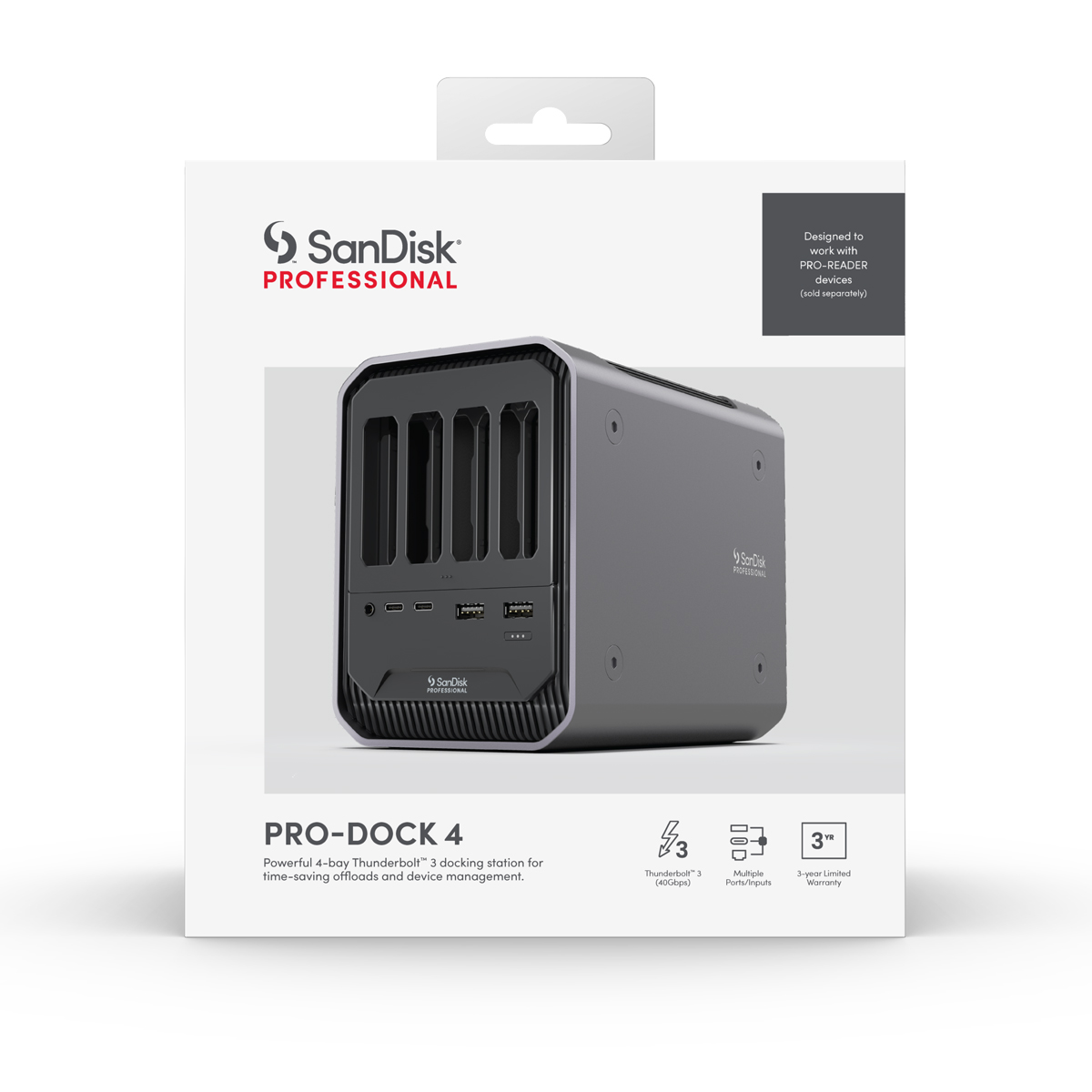 PRO-DOCK 4 (SDPD14F-0000-SBAAD) PRO-READER Docking station 2x Thunderbolt 3 ports, 2x USB-C 3.2 gen 2 SanDisk Professional ประกัน 3 ปี