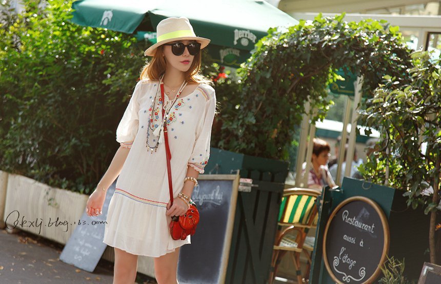 มินิเดรส ผ้าฝ้ายผสมสีขาวครีม ส่งฟรี ems