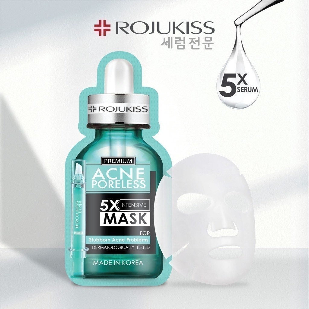 Rojukiss Acne Poreless 5X Intensive Mask 25 ml. โรจูคิส แอคเน่ พอร์เลส 5 เอ็กซ์ อินเทนซีฟ มาส์ก 25 มล. ดูแลปัญหาผิวมัน ลดปัญหาสิว มีรอยสิวแก้ยาก