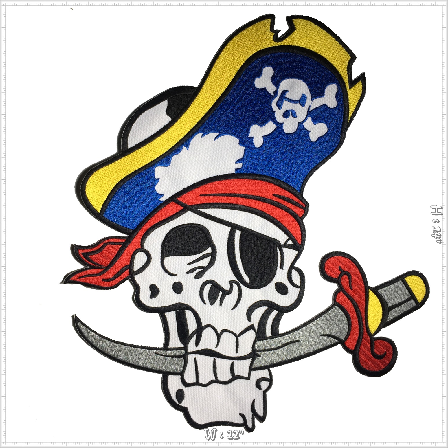 กะะโหลกโจรสลัด คาบดาบ ตัวรีดติดเสื้อ อาร์มรีด อาร์มปัก ตกแต่งเสื้อผ้า หมวก กระเป๋า แจ๊คเก็ตยีนส์ Embroidered Iron on Patch ไซส์ใหญ่