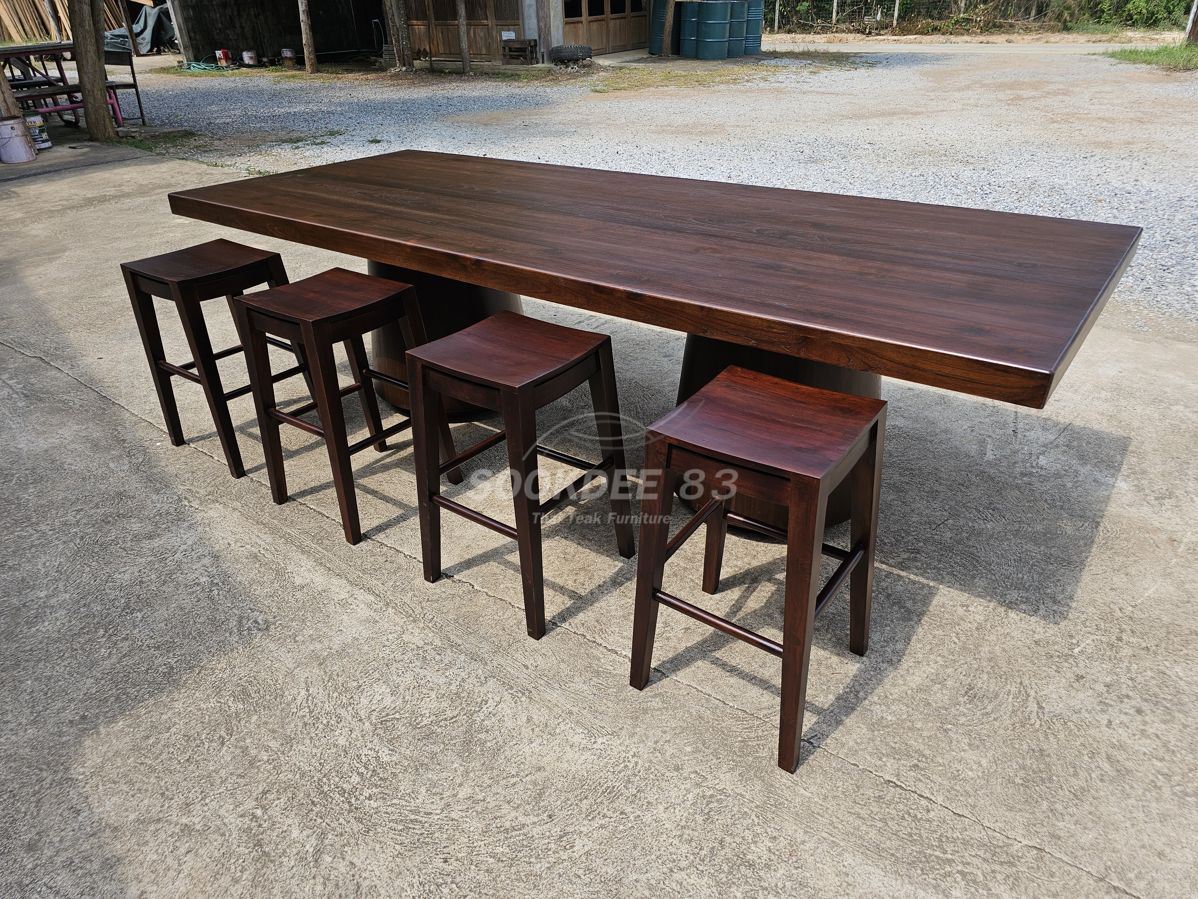 ชุดกินข้าวโต๊ะขากรวย เก้าอี้บาร์ (สีสัก)