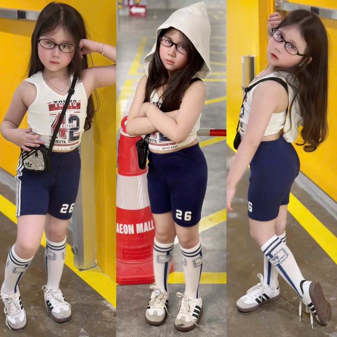 🔥พร้อมส่ง ชุดเด็กผู้หญิงแฟชั่นเวียดนาม /A3.31 เสื้อฮู้ดกางเกงน้ำเงิน/นน.15-17 kg/2ชิ้น