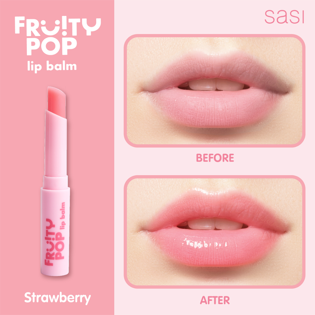 SASI Fruity POP Lip Balm 1.5g Strawberry ศศิ ฟรุตตี้ ป็อป ลิปบาล์มมีสีระเรื่อดูเป็นธรรมชาติ ชุ่มชื้น ฉ่ำโกลว์ โชว์ความสดใส ลิป Strawberry