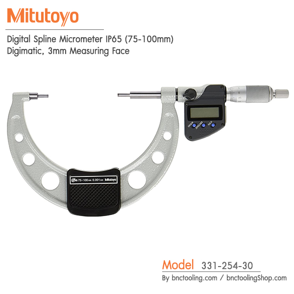 Mitutoyo,Digital Spline Micrometer IP65 (75-100mm), Digimatic, 3mm Measuring Face,331-254-30