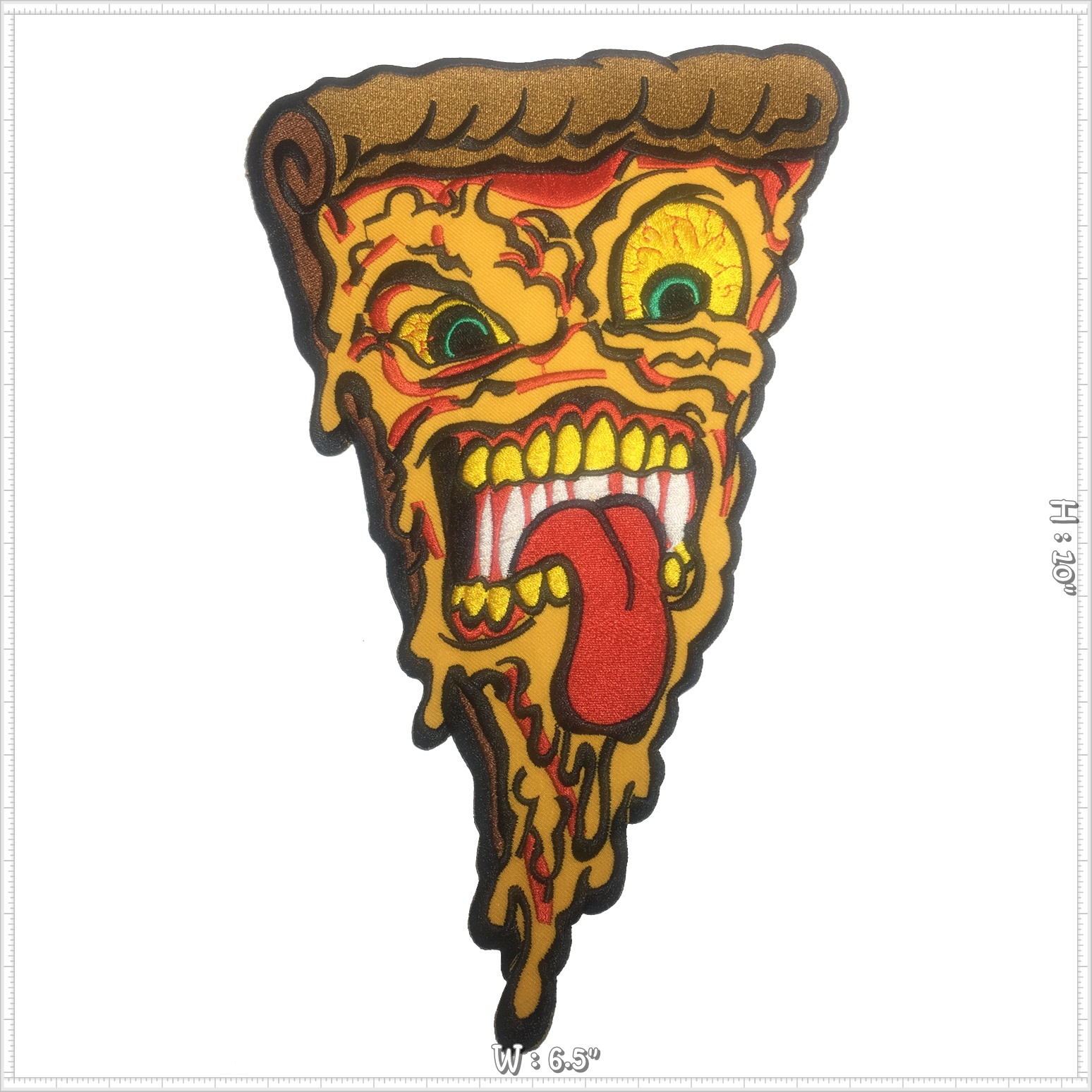 พิซซ่า หน้าปีศาจ ตัวรีดติดเสื้อ อาร์มรีด อาร์มปัก ตกแต่งเสื้อผ้า หมวก กระเป๋า แจ๊คเก็ตยีนส์ Embroidered Iron on Patch ขนาดใหญ่