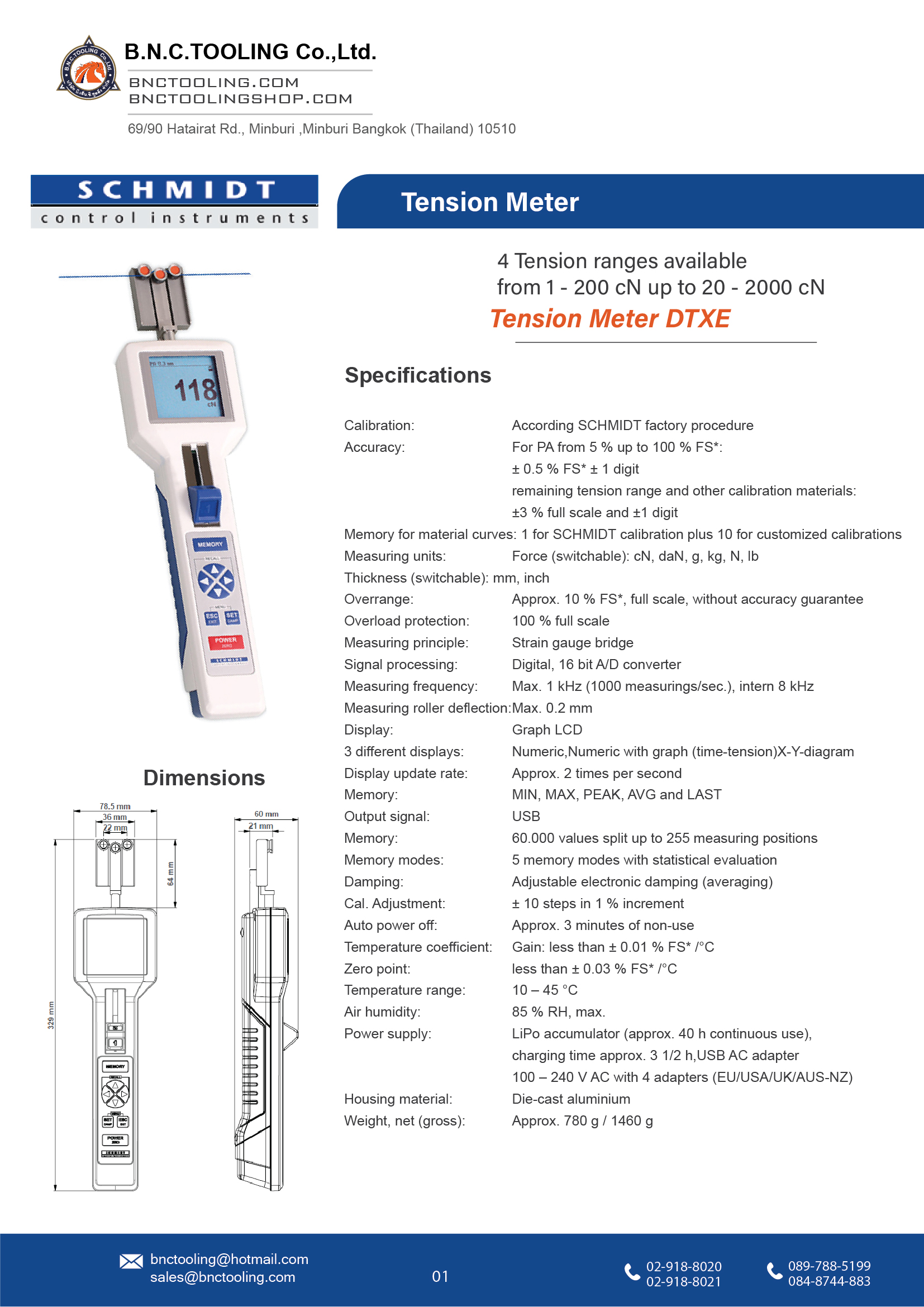 SCHMIDT,4 Tension ranges available from 1 - 200 cN up to 20 - 2000 cN,DTXE