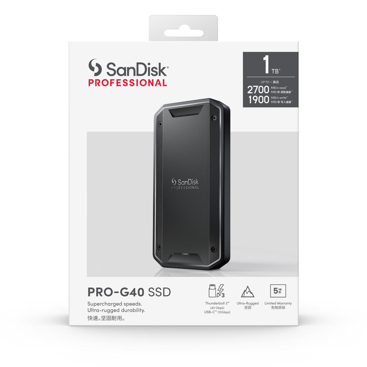 PRO-G40 SSD 1TB 2TB 4TB Up to 3000MB/s, Thunderbolt 3 (40Gbps), USB-C (10Gbps), IP68 dust/Water Resistance, External Solid State Drive (SDPS31H) SanDisk Professional