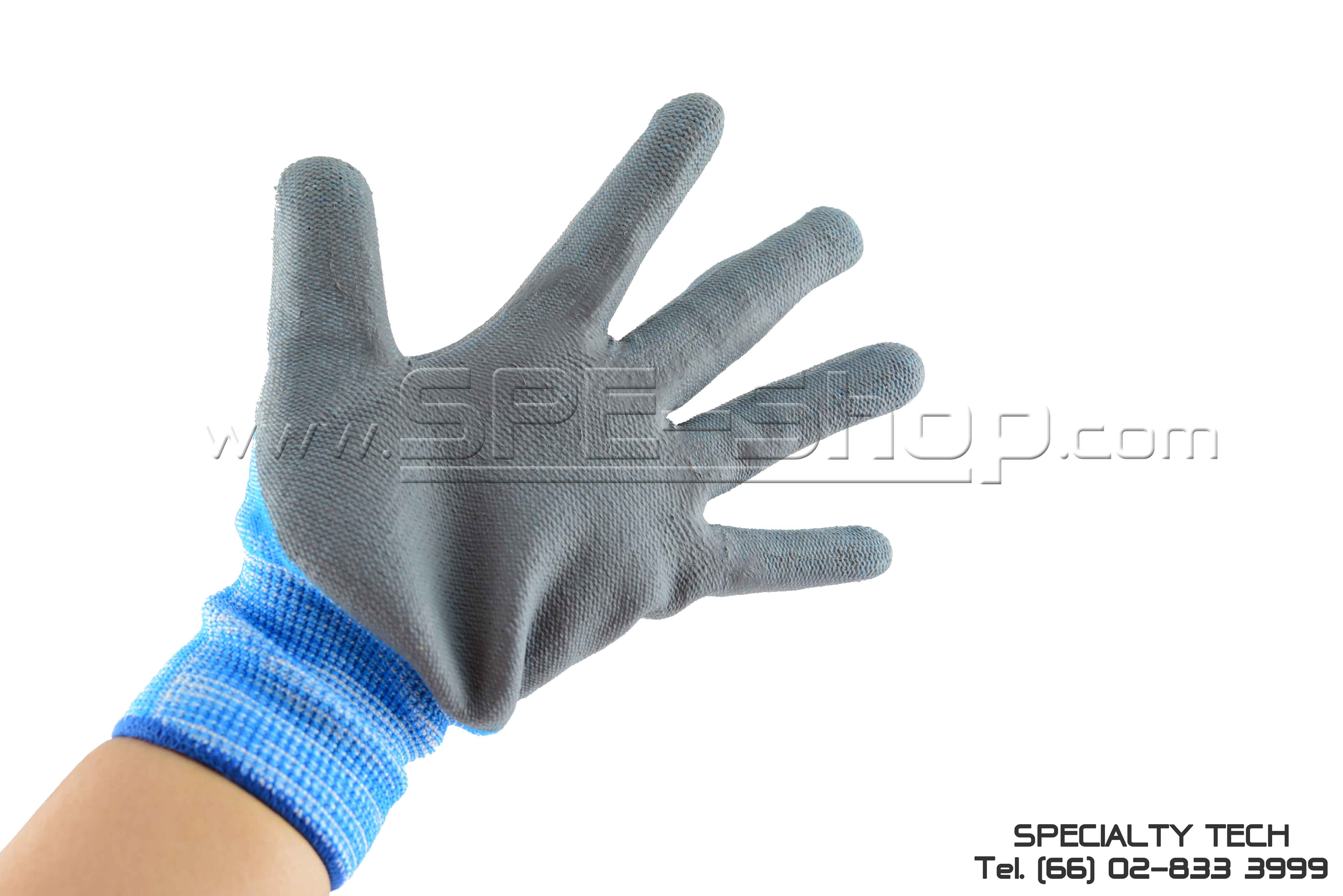 ถุงมือถักกันบาดเส้นด้าย Dyneema/Tsunooga สีฟ้า เคลือบไนไตร