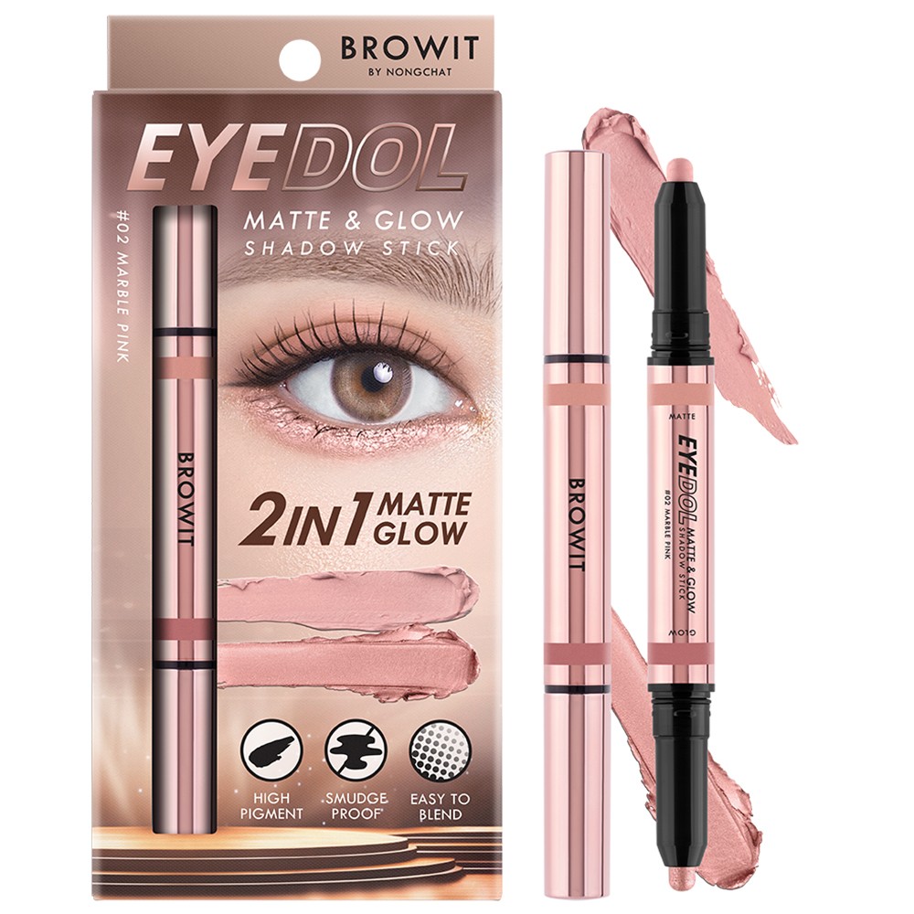 Browit Eyedol Matte & Glow Shadow Stick [0.5g + 0.5g] #02 MARBLE PINK บราวอิท อายดอลแมทท์แอนด์โกลว์แชโดว์สติ๊ก 0.5G+0.5G อายแชโดว์เนื้อครีม รูปแบบแท่ง 2 เฉดสีในแท่งเดียว สี 02 มาร์เบิลพิ้งค์