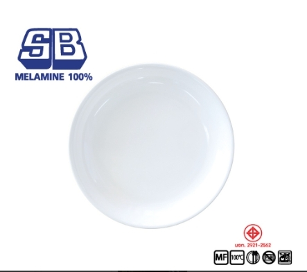 จานเมลามีนกลมสีพื้น ลึก ทรงใบบัว 9 นิ้ว 23x23x3 cm. สีขาว ตรา SB