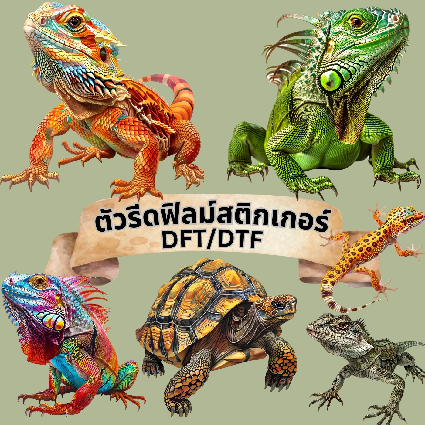 ตัวรีดติดเสื้อ อิกัวน่า ฟิลม์รีดร้อน พิมพ์ลาย สติกเกอร์รีดติดเสื้อ สกรีนลาย ฟิลม์ DFT DTF