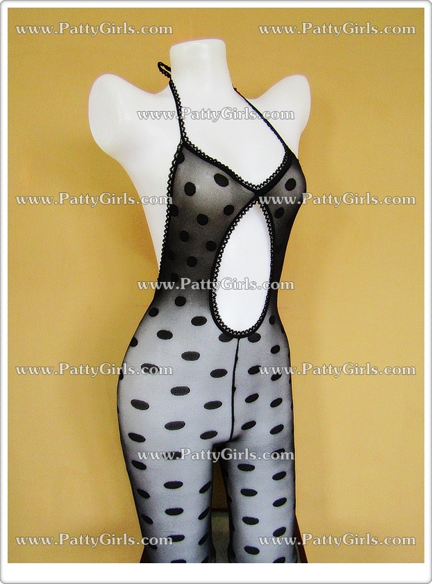 K293 ชุดถุงน่องเต็มตัวสีดำ ชุดถุงน่องเปิดเป้าเซ็กซี่เป็นบอดี้สูทเนื้อถุงน่องสีดำสวมใส่แบบใช้สายผูกคล้องคอ ตัวชุดเป็นลายวงกลมสีดำตามรูปถ่ายสินค้าจริงเลยค่ะ