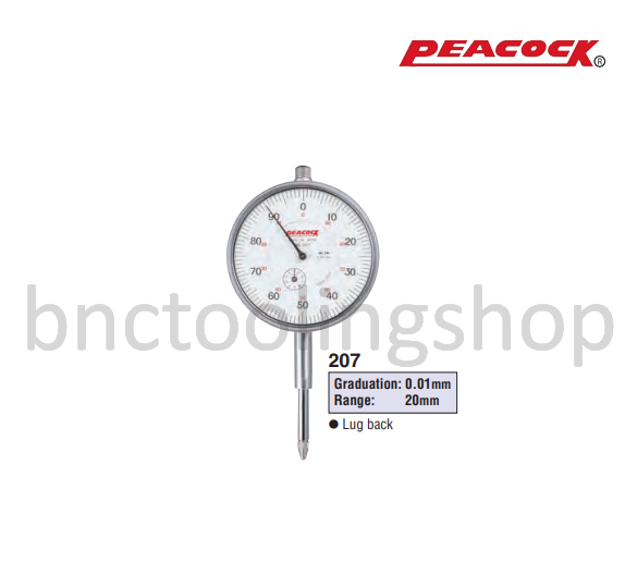 ไดอัลเกจขนาด 20มิล ความละเอียด 0.01มิล,Long Travel Dial Gauges Range 20mm Graduation 0.01mm,Peacock,207