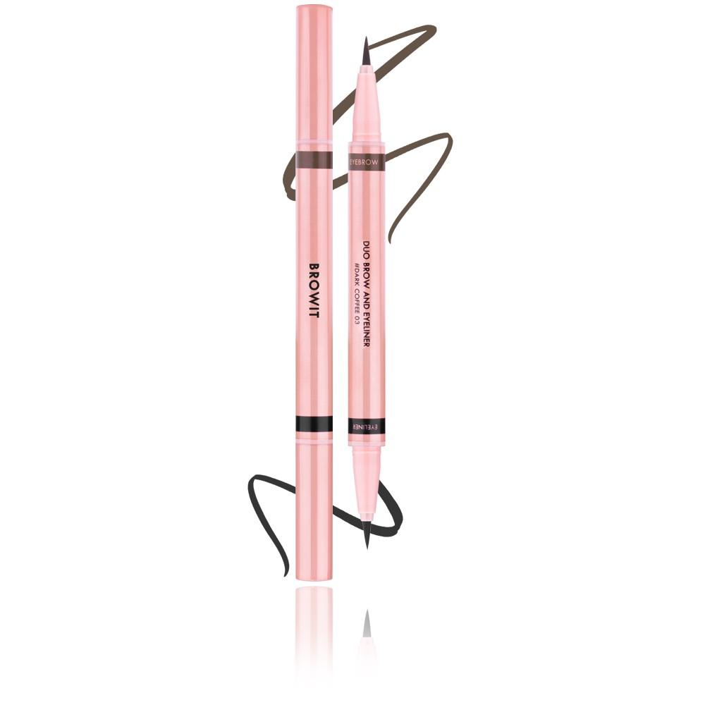 Browit ฺBy Nongchat Duo Brow And Eyeliner 0.35ml+0.2ml #02 JUST COFFEE บราวอิท น้องฉัตร ดูโอ้บราวแอนด์อายไลน์เนอร์ 0.35ML+0.2ML ดินสอเขียนคิ้วและอายไลน์เนอร์ในแท่งเดียว สี 02 JUST COFFEE