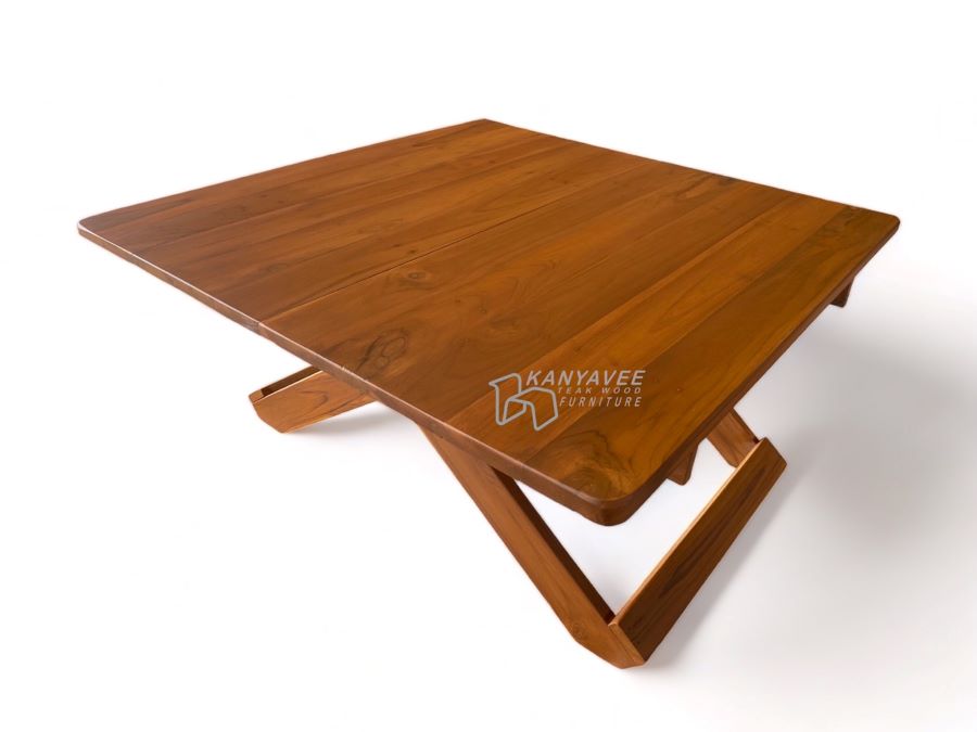 โต๊ะพับญี่ปุ่นไม้สัก สีสักทอง