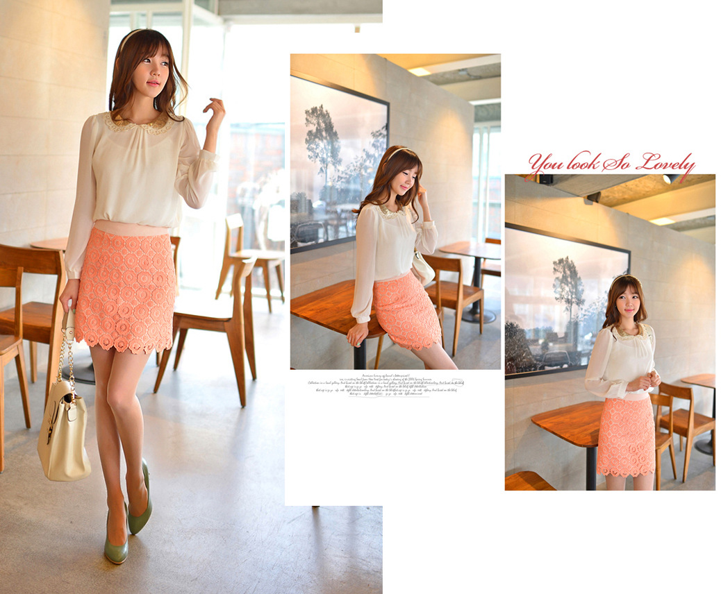 กระโปรงผ้าถักโครเชต์ลายดอกไม้สีส้ม ส่งฟรี ems