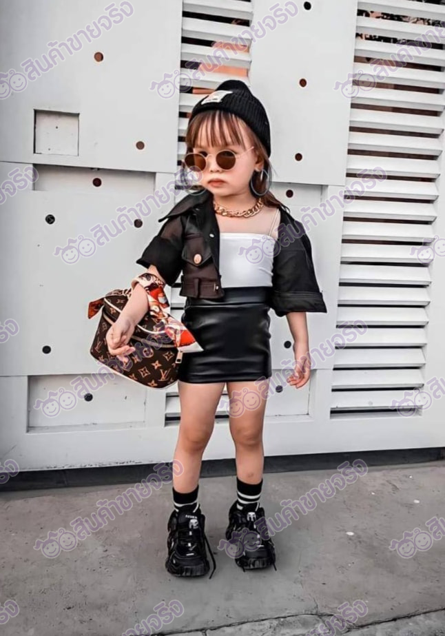 OA01/🌈พร้อมส่ง🌈ชุดเด็กผู้หญิง //เสื้อแจ็คเก็ดดำ เท่ๆ