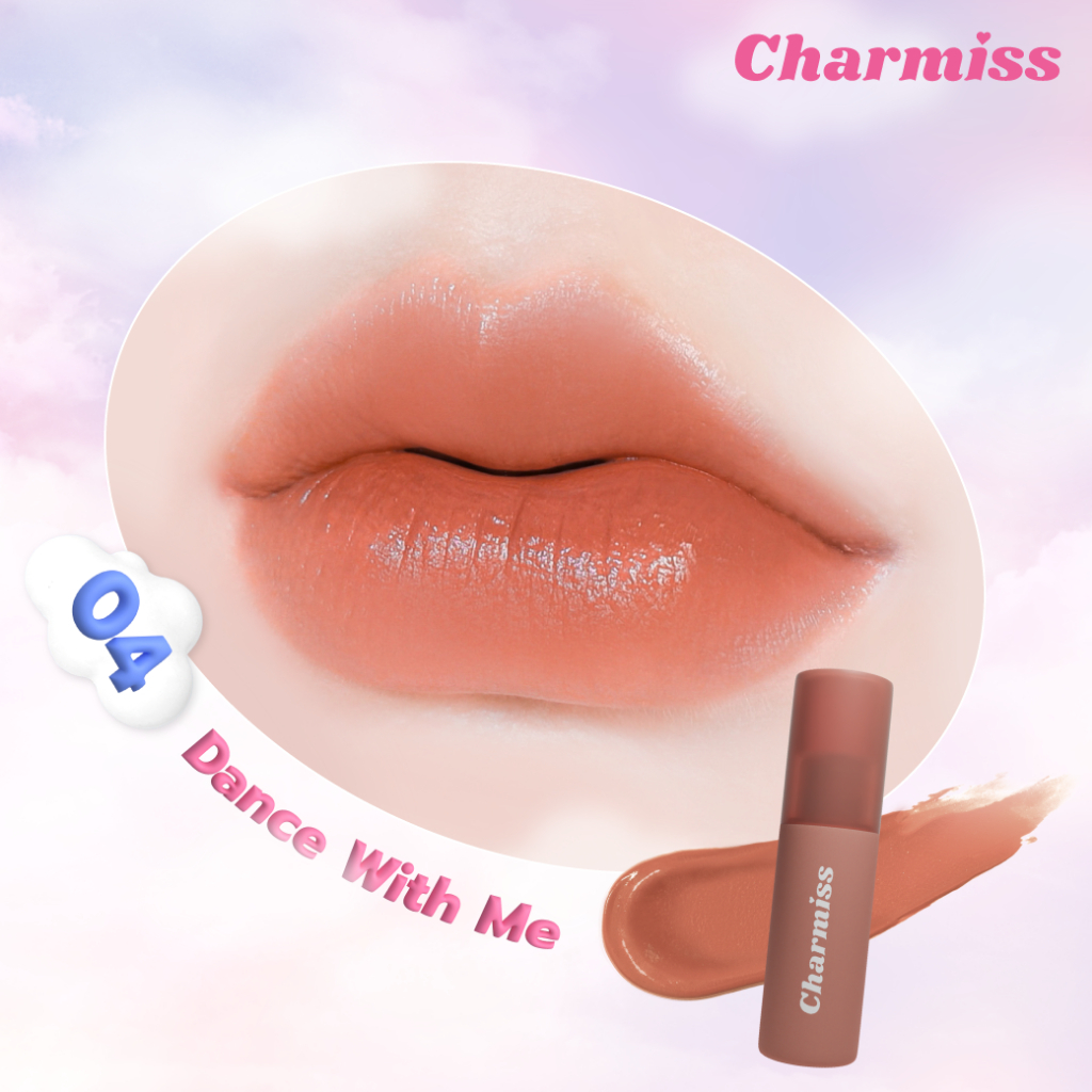 Charmiss Show Me Your Charm Airy Kiss Tint #04 Dance With Me ลิปแมทท์ปากละมุน เบานุ่มเหมือนจุ๊บเมฆ เนื้อแอร์มูส สูตรแมทท์ สี 04 Dance With Me สีนู้ดพีช