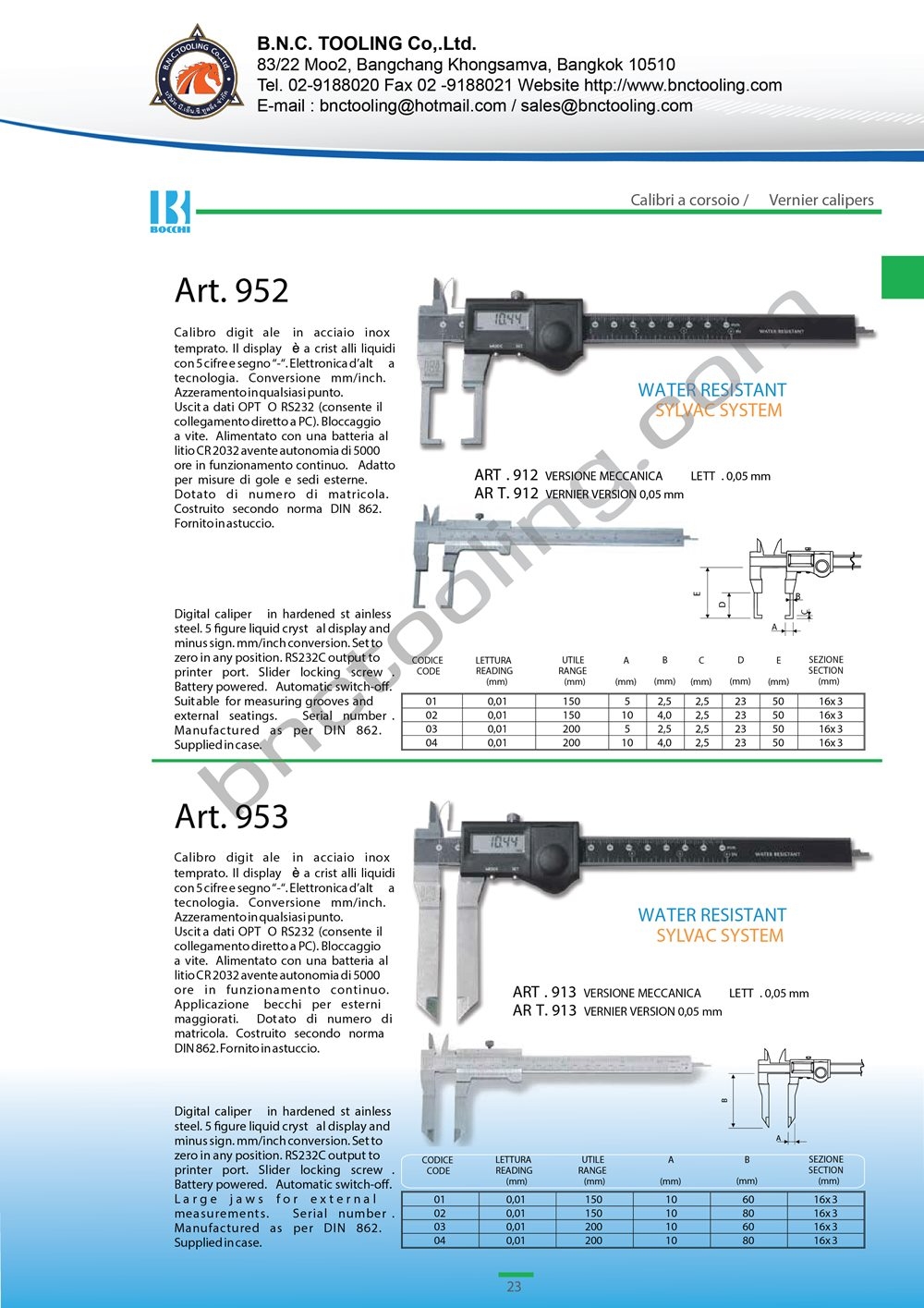 BOCCHI,Digital caliper for external measurements with long jaws,Art-953