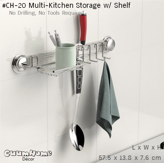 CH-20 ที่วางมีด ตะขอ และชั้นวาง ไม่ต้องเจาะผนัง -Multi Function Kitchen Storage w/ Shelf