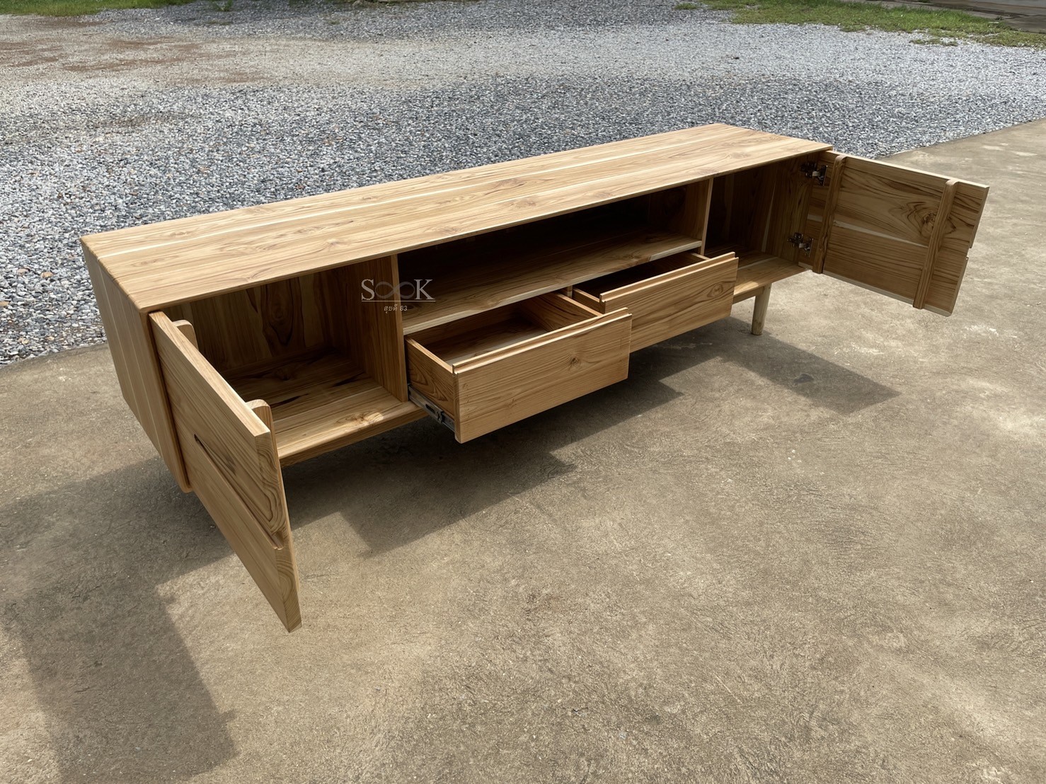 ไซด์บอร์ดบานเปิด 2 ลิ้นชัก ขากลม