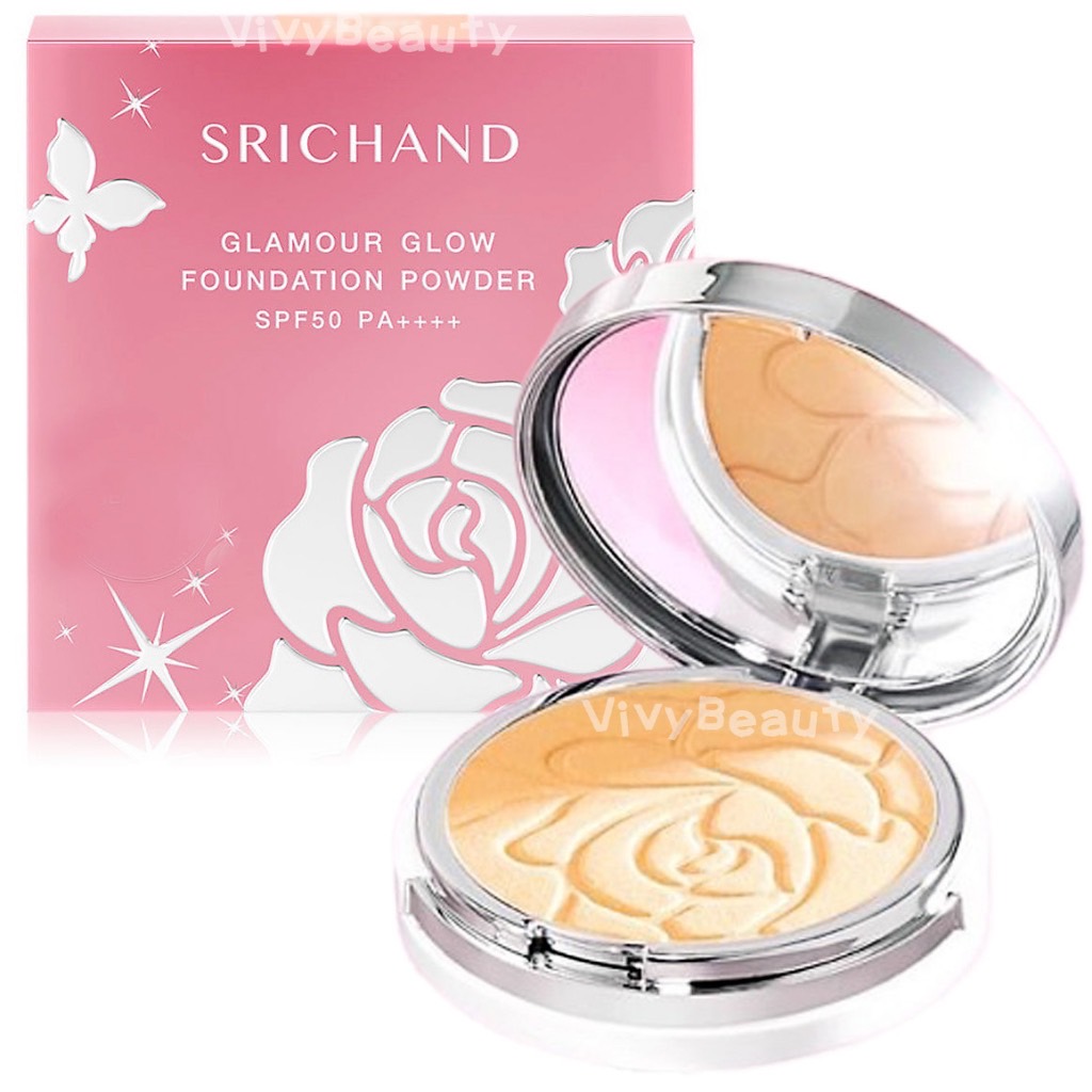 Srichand Glamour Glow Foundation Powder SPF50+ PA++++ 9g. #P110 Cool Ivory ศรีจันทร์ แป้งผสมรองพื้นเนรมิตผิวเนียนสวยและโกลว์แบบสาวเกาหลี แกลมเมอร์ โกลว์ ฟาวน์เดชั่น พาวเดอร์ เอสพีเอฟ 50+ พีเอ ++++ สี P110 Cool Ivory ผิวขาวอมชมพู ขนาด 9 กรัม