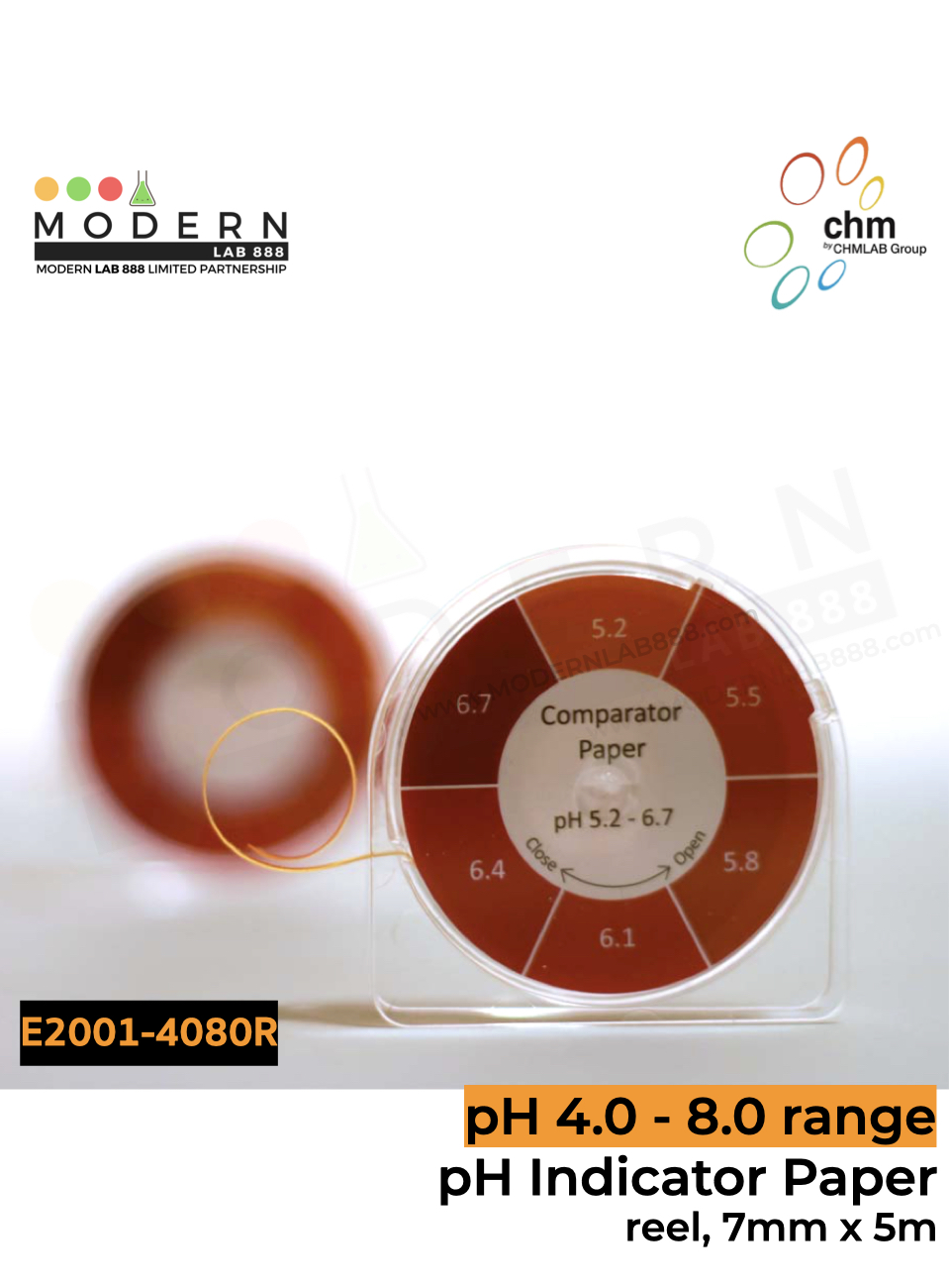 กระดาษวัดค่า pH ช่วง 4.0-8.0 แบบม้วน, ยาว 5 เมตร / pH Indicator pH 4.0-8.0 range, reel 7mm x 5m