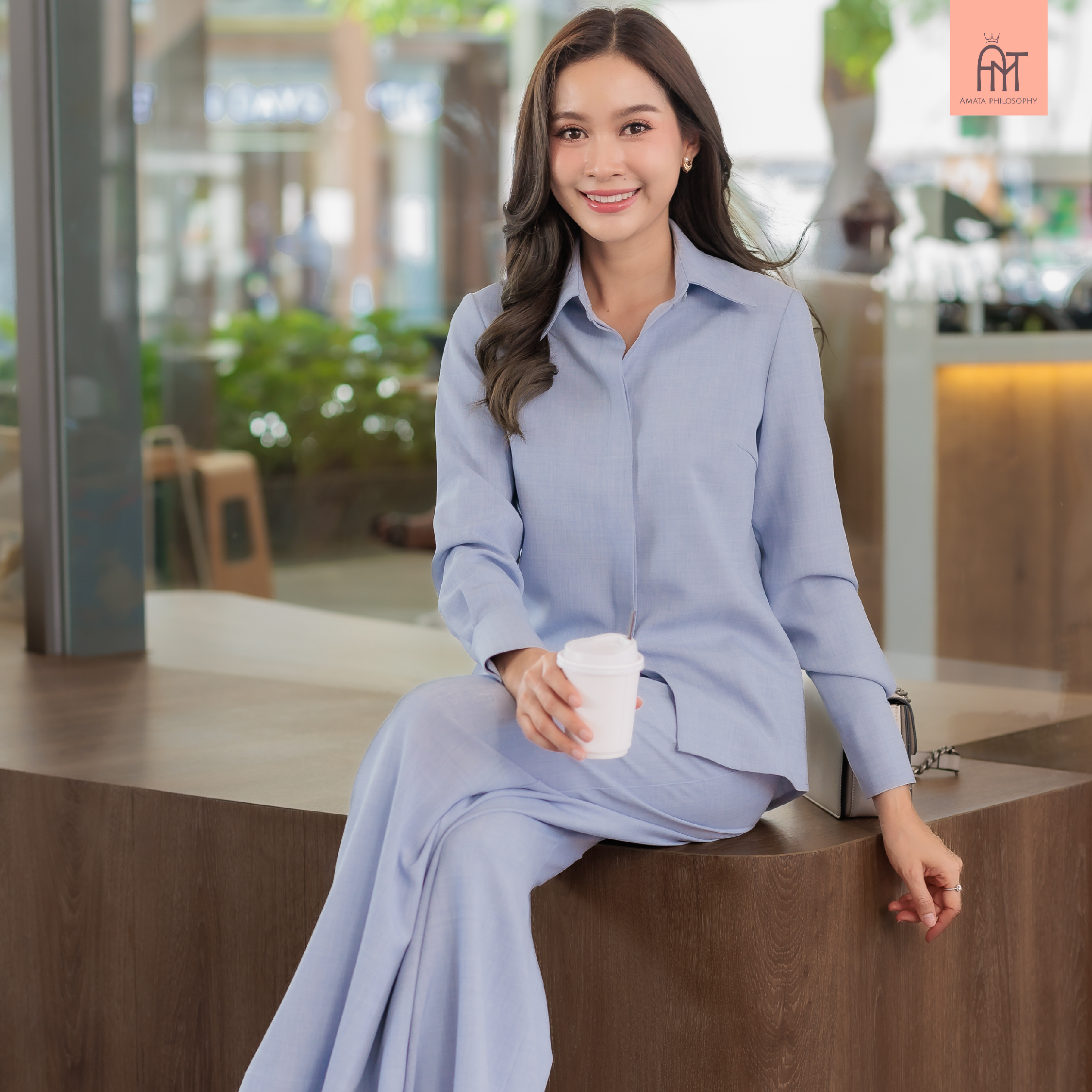 AMATA กางเกง BECKHAM สีฟ้า