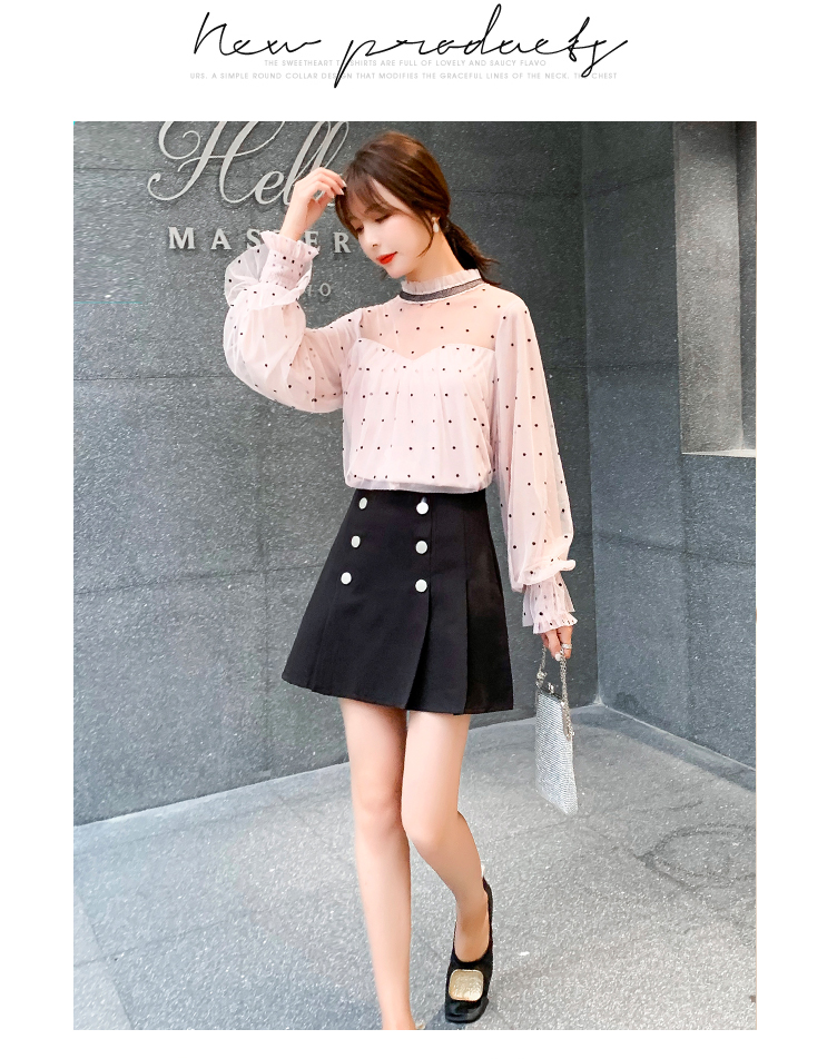 เสื้อสีชมพูอ่อน ลายจุดเล็กๆๆสีดำ เสื้อใส่ทำงานสวยๆๆ ส่งฟรี ems