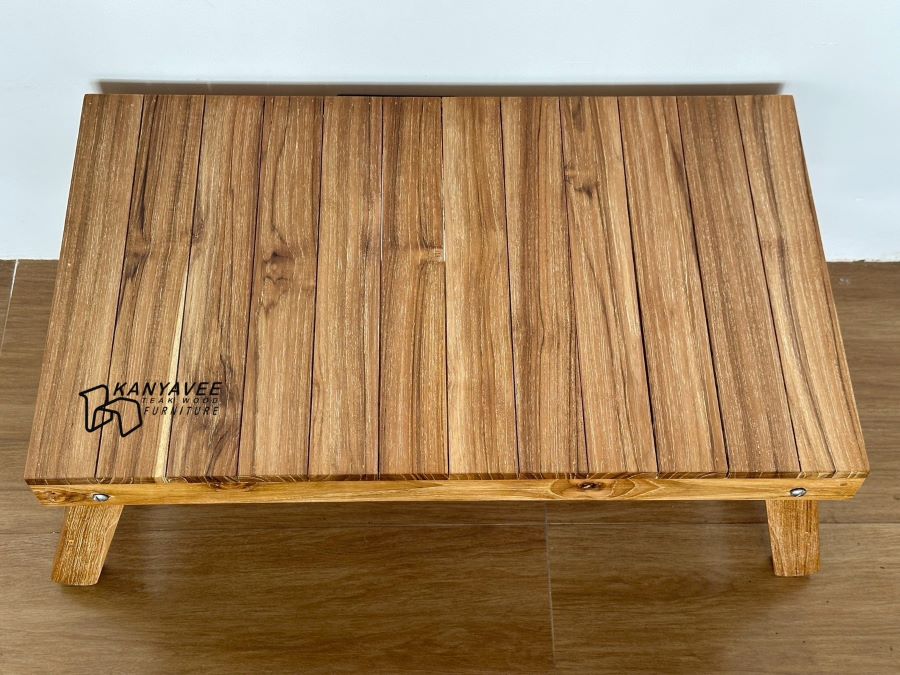 โต๊ะพับญี่ปุ่นไม้สักมินิมอล สีเสี้ยนขาว