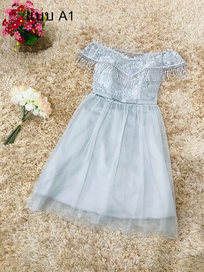 ชุดเดรสออกงานสีเทา ใส่ได้ทั้งงานกลางวันและกลางคืน ส่งฟรี ems