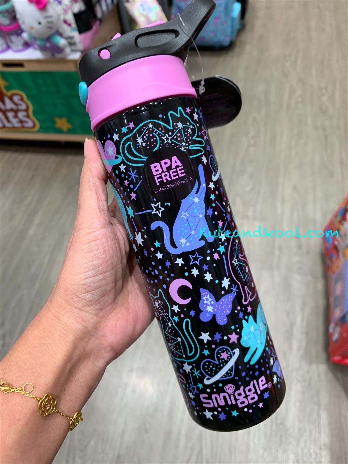 กระติกน้ำ เก็บร้อน Smiggle steel water bottle Flip Spout 520ml -แมว ม่วง