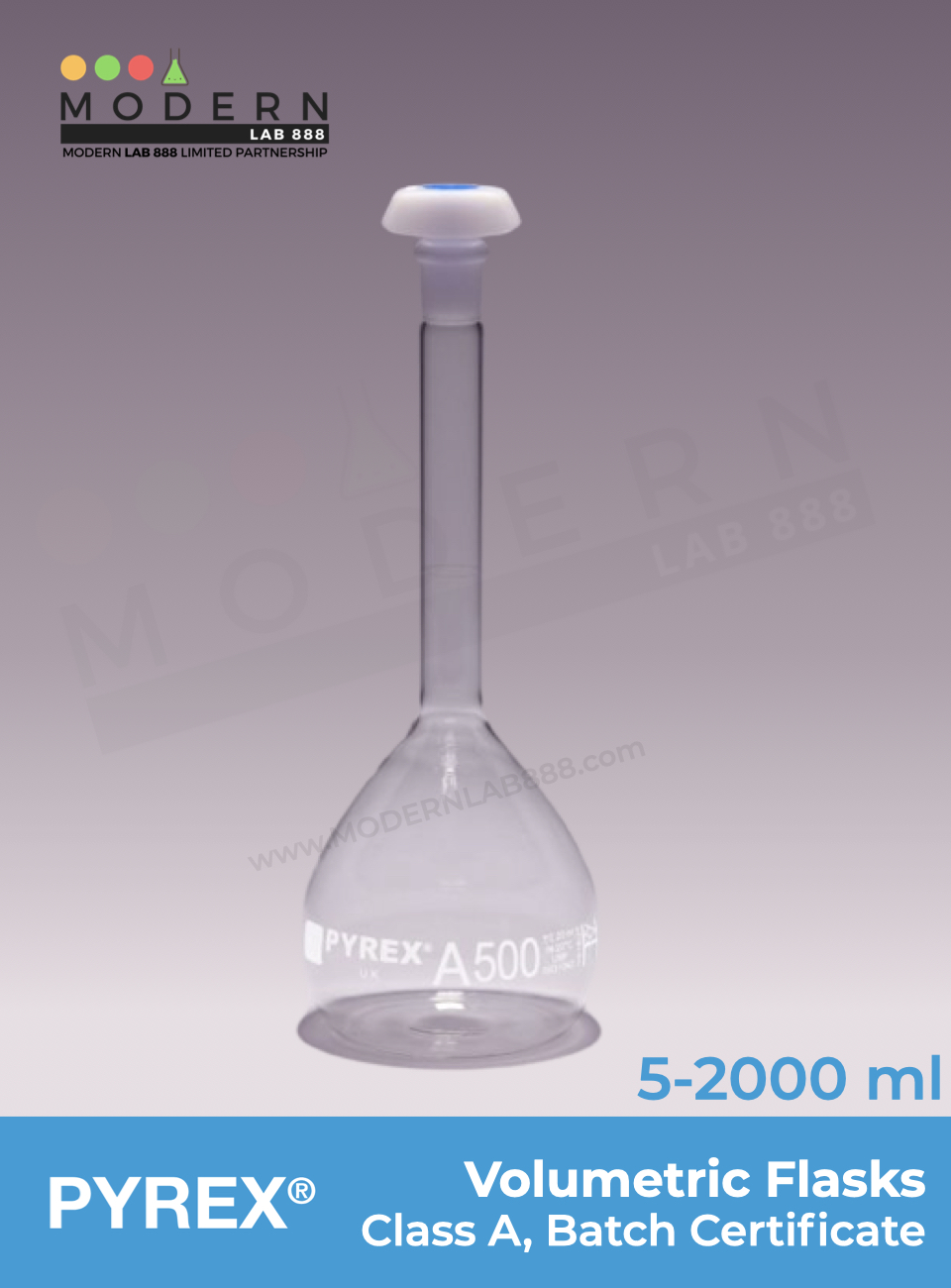 ขวดวัดปริมาตร / Volumetric Flasks, Class A (Batch Certificate), PYREX