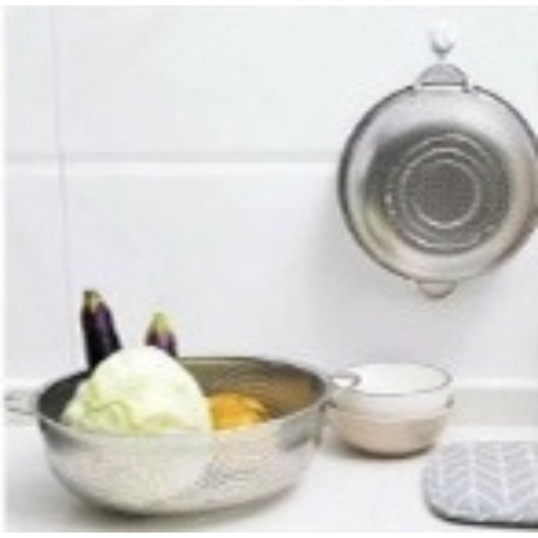 ตะกร้ากลมสแตนเลส ตระแกรงรูเล็ก 2 หูจับ