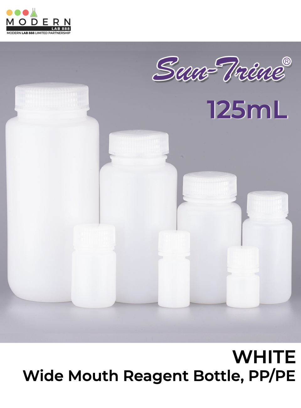 125ml. PP/HDPE, White Reagent Bottle