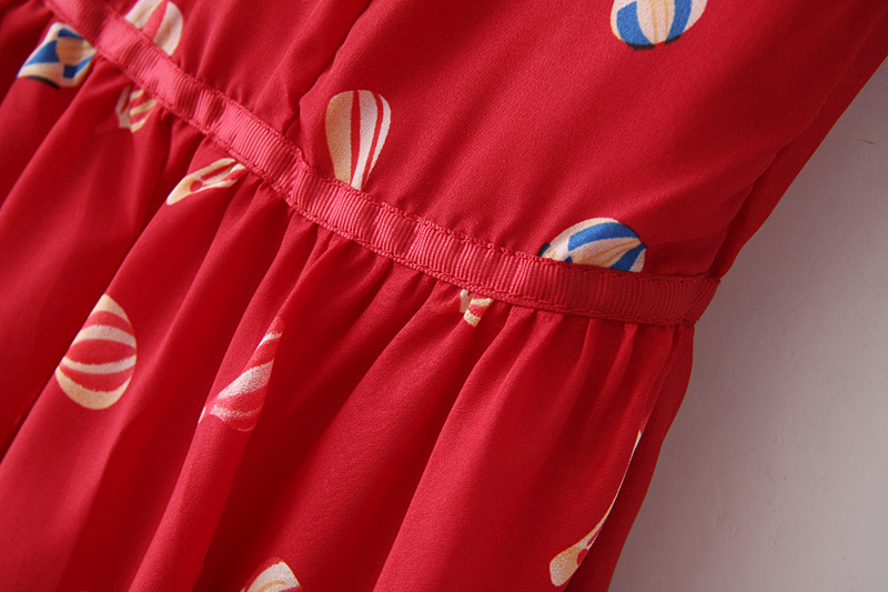 ชุดเดรสแขนกุด ผ้าชีฟองเนื้อดีสีแดง ลายบอลลูน ส่งฟรี ems