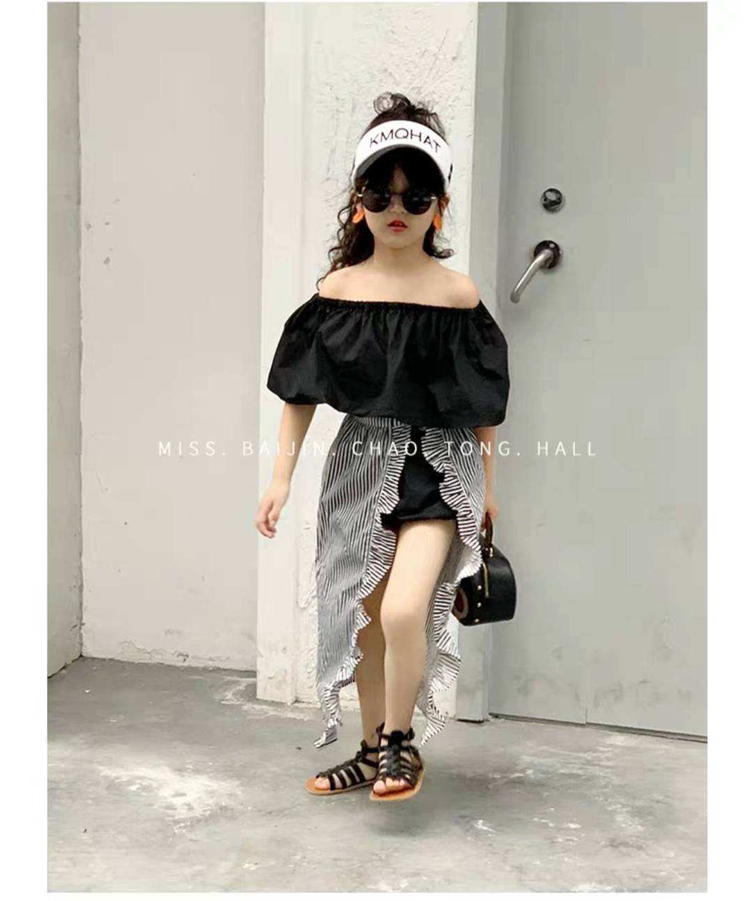 GT01/✨พร้อมส่ง✨ชุดเด็กผู้หญิง ชุดเด็กผู้หญิงเซ็ท3ชิ้น สีขาวดำสุดคลู