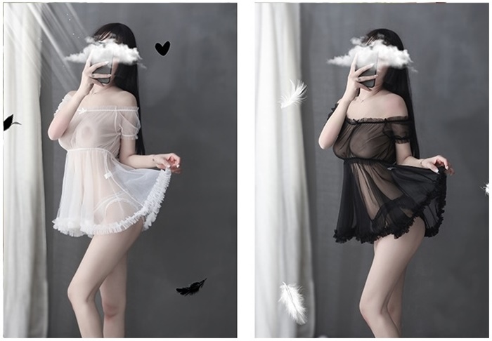 N822 ชุดนอนเซ็กซี่ ชุดนอนอีโรติกเป็นผ้าซีทรูสวมใส่แบบเสื้อปาดไหล่เอวจั้ม มาพร้อมกับกางเกงในซีทรูตามรูปถ่ายสินค้าจริงเลยค่ะ