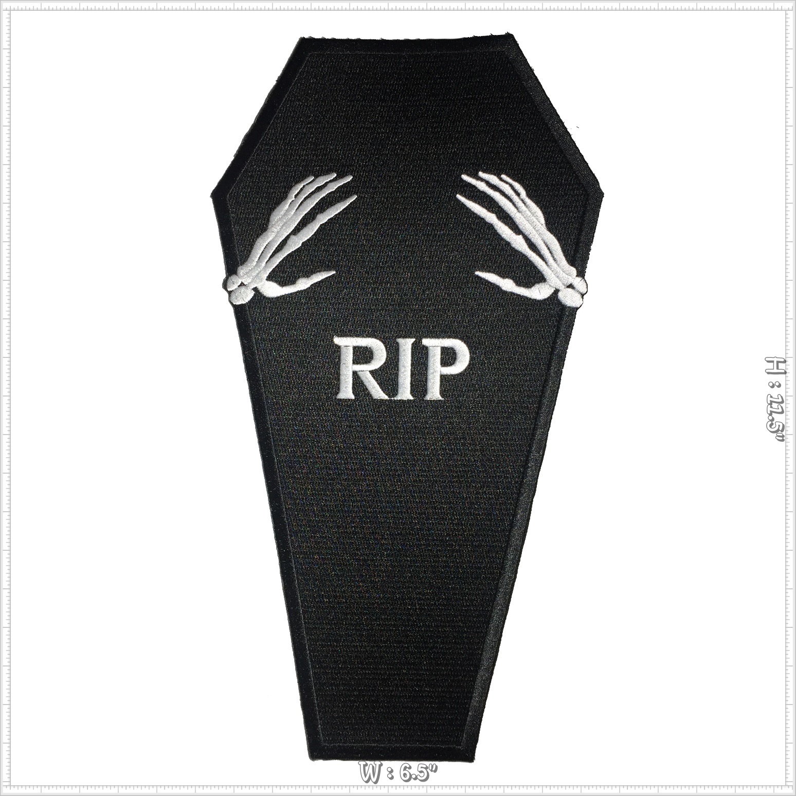 โลงศพ RIP ตัวรีดติดเสื้อ อาร์มรีด อาร์มปัก ตกแต่งเสื้อผ้า หมวก กระเป๋า แจ๊คเก็ตยีนส์ Embroidered Iron on Patch ขนาดใหญ่