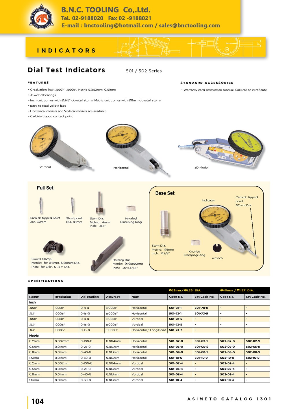 ASIMETO,P104,Dial Test Indicators,501-78-1