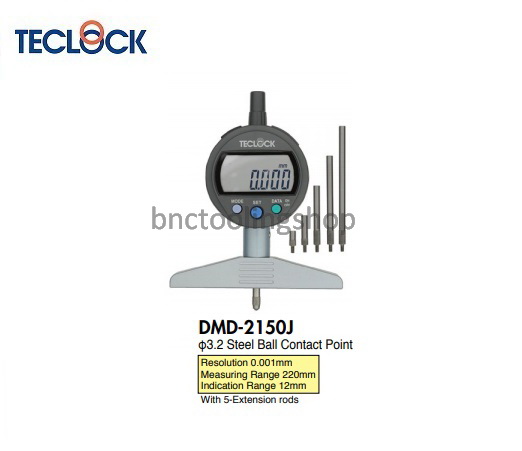 เกจวัดความลึกดิจิตอลขนาด 12(220)*มิล ความละเอียด 0.001 มิล,Digital Depth Gauge Range 12(220)*mm Graduation 0.001mm,TECLOCK,DMD-2100J