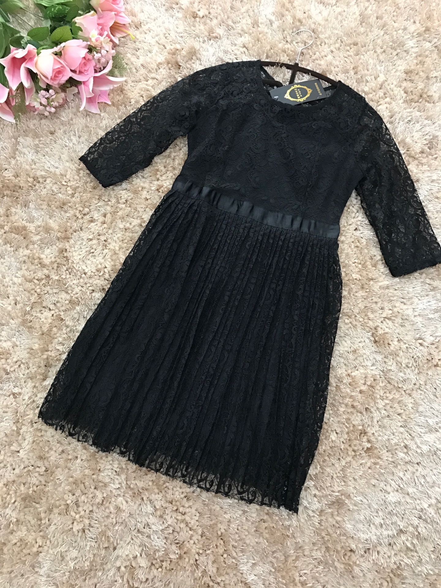 ชุดเดรสผ้าลูกไม้สีดำ ส่งฟรี ems