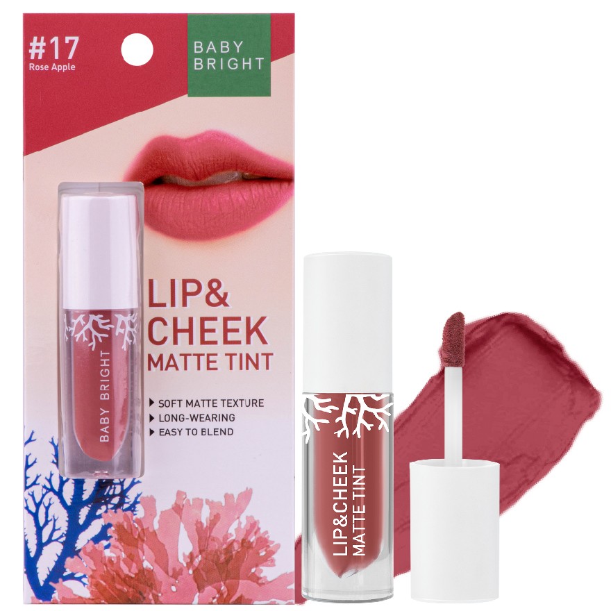 BABY BRIGHT LIP & CHEEK MATTE TINT 2.4G #17 Rose Apple ลิปเบบี้ไบร์ท ลิปทิ้น ทิ้นท์ เนื้อแมท ใช้ได้ทั้งปากและแก้ม 2.4 กรัม สี 17 โรสแอปเปิ้ล
